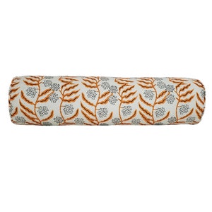 La Ville Vine Floral Stripe Bolster Pillow Cover in Modern Chic Orange - Block Print Inspired - Available in Lumbar, Bolster and Throw Sizes