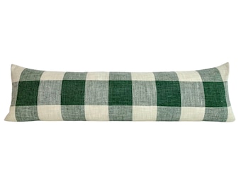 Moss Green Plaid Lumbar Pillow Cover - Plaid Pillow covers - Green Checker Pillow covers / Available in Bolster, Throw, Euro Sham Cover