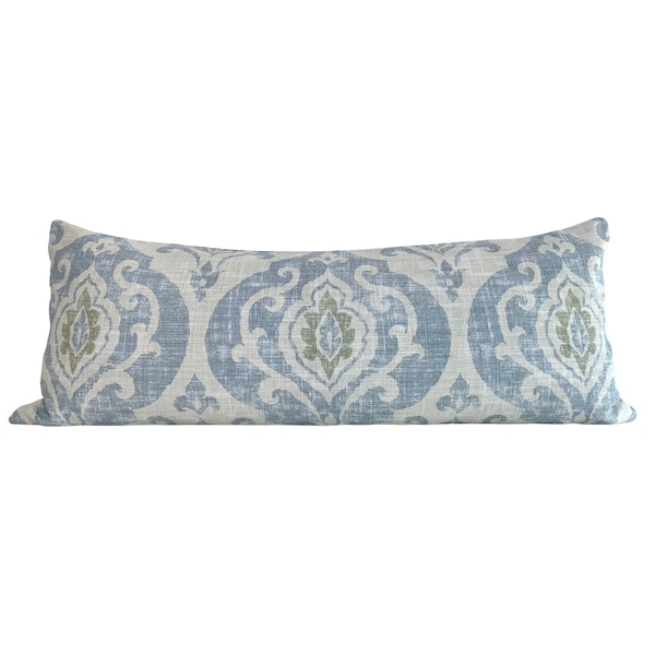 Ballard Designs Arryanna Spa Extra Long Lumbar Pillow Cover - Modern Traditional Damask Motif - Large Lumbar Pillow Cover