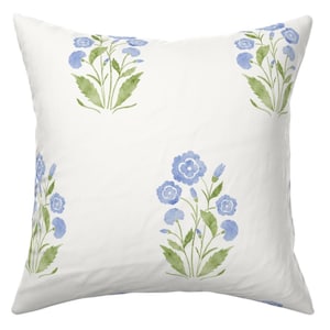 Watercolor Block Print Floral, Cornflower Blue Bolster Pillow cover, Lumbar, Throw, Euro Sham Pillow Cover - Multiple Sizes Available