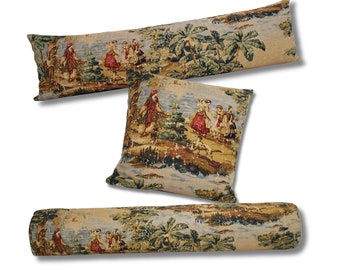 Renaissance Toile de Jouy Pillow Cover in Billard - French Country Toile Pillow - Available in Bolster, Throw, Euro Shams Sizes
