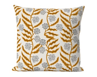 La Ville Vine Floral Stripe Throw Pillow Cover in Modern Chic Orange - Block Print Inspired - Available in Lumbar, Bolster and Throw Sizes