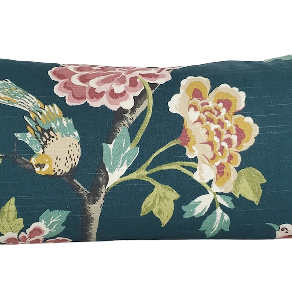 Dwellstudio 12 x 24 Helene Jade - Lumbar Pillow Cover - Floral Bird Lumbar Pillow Cover