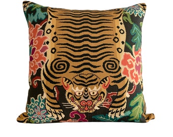Tiger Skin Pillow Cover - Jewel of Tibet, Cotton Throw Pillow