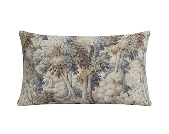 Forest Lumbar Pillow Cover - Woodland Tapestry Landscape Pillow - Misty Fog