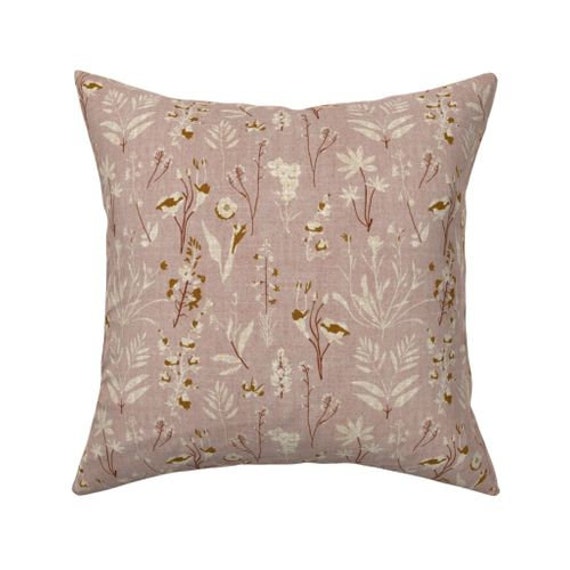 Blush Pink Wildflower Botanical Floral Pillow Cover Available in