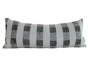 Grey Plaid 14x36 Large Lumbar Pillow Cover - Gray Textured Lumbar Pillow - Oversize Lumbar Pillow Cover for Bed
