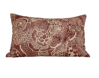 Folkworld Temple Lion Pillow Cover in Claret Red - Available in Lumbar, Throw, Bolster, Euro Sham Sizes