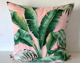 Tommy Bahama Palmiers Blush Pink Outdoor Throw Pillow Cover - Outdoor Bolster Pillow - Tropical Outdoor Pillow Cover - Palm Leaf Pillow