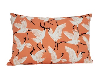 Novogratz Block Cranes Lumbar Pillow Cover in Coral - OEKO-Tex - Patio Pillow Cover - Available in Bolster, Throw, Lumbar, Euro Sham Sizes