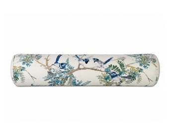 Vivien Floral Bird Bolster Pillow Cover, Botanical Garden, Long Throw Pillow, 100% Cotton
