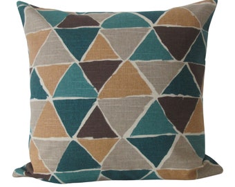 Modern Geometric Pillow Cover in Jewel - Geometric Triangle Print - Available in Lumbar, Throw, Bolster Pillow Cover Sizes