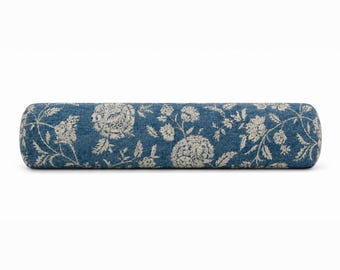 Botanical Blue Floral Bolster Pillow Cover