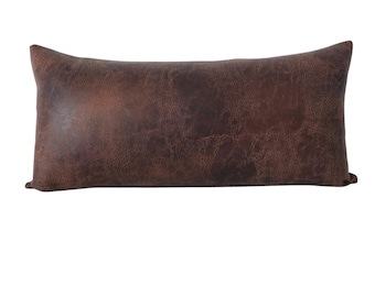 Modern West Texas: Cocoa Brown Faux Leather Lumbar Pillow Cover - Bolster, Throw, Euro Sham Cover Options