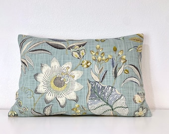 Orchid Floral pillow cover - Robin's Egg Bolster Pillow Cover / Available in Throw, Lumbar, Euro Sham