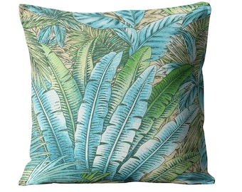 Tommy Bahama Aqua Palm Outdoor Pillow Cover | Tropical Beachy Decor