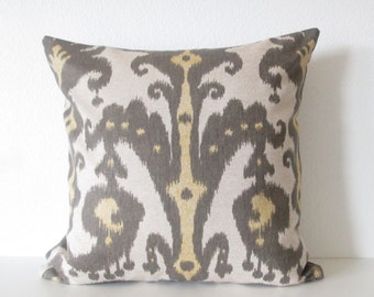 Marrakesh Batik Graphite, ikat yellow brown, throw pillow cover, lumbar pillow cover, bolster pillow cover