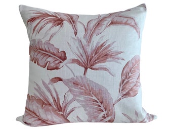 Dusty Pink Rusty Rose Botanical Foliage Leaf Linen Throw Pillow Cover / Available Bolster, Lumbar, Euro Sham Cover