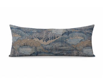 Ballard Design Estelle Lumbar Pillow Cover, Pastoral Scenic Landscape, Slate Blue