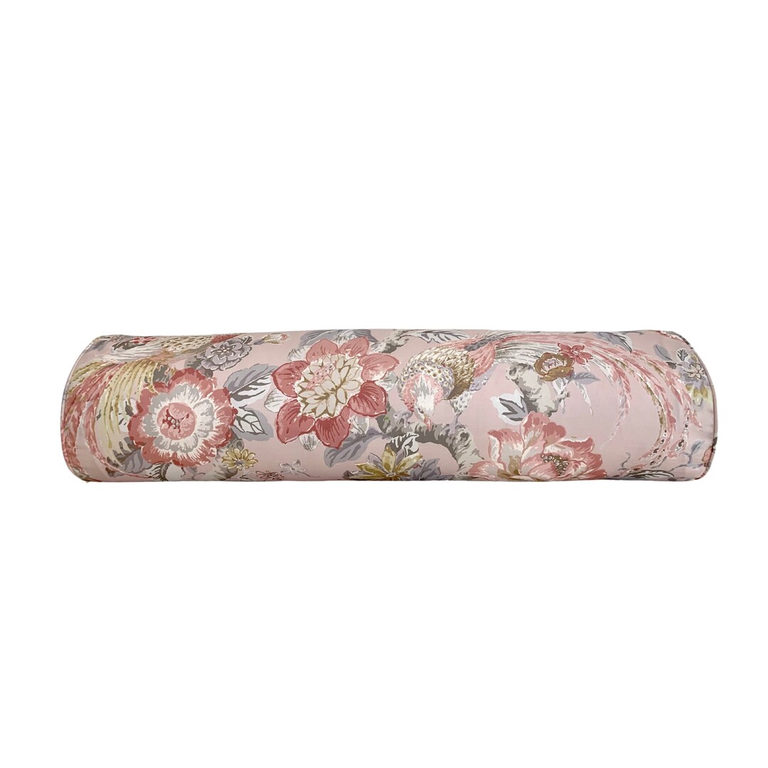 Blush Pink Pillow Modern Floral Pink Pillow Bird Pillow Bolster Pillow