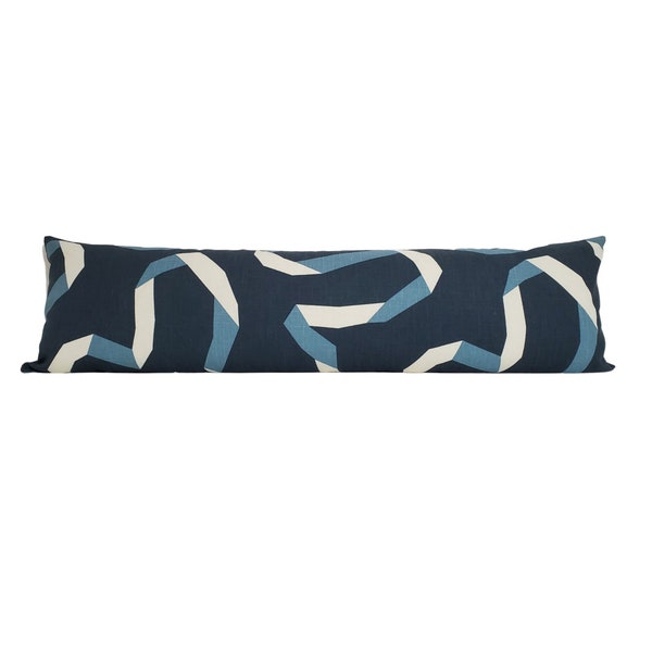 Vento Admiral 14x48 Lumbar Pillow Cover - Dwell Studio Vento Navy Blue Long Lumbar Pillow Cover