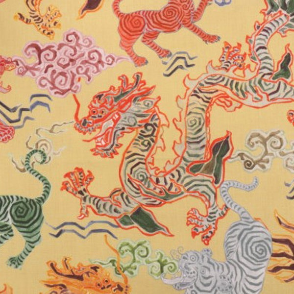 Modern Chinoiserie Dragon Tiger Pillow Cover - Tibetan Tiger / Asian Dragon Decor - Cotton - Available in a variety of pillow covers styles