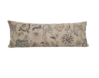 Ballard Designs Gazella Flax Lumbar Pillow Cover – Safari Animal Botanical Print