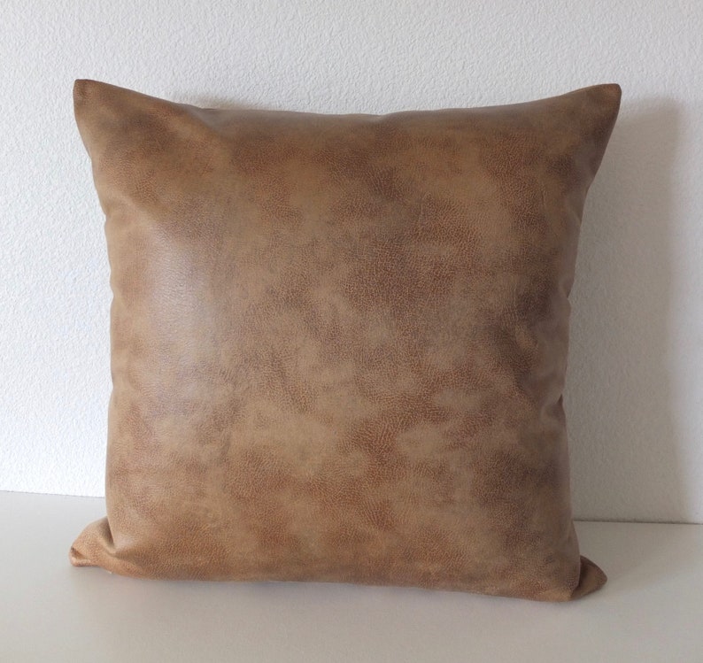 Faux Leather Vintage Tan Throw Pillow Cover / Lumbar Pillow Etsy