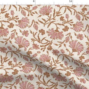 Kalami Linen Pink Cream Tan Floral Pillow Cover Modern Floral Botanical Block Print Inspired Available in Lumbar, Bolster, Throw Sizes image 6