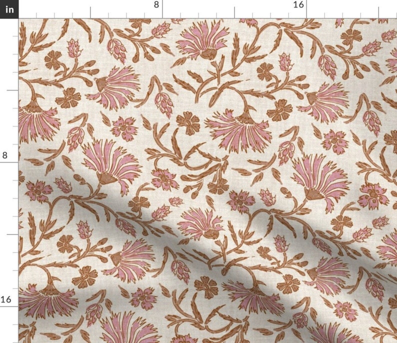 Kalami Linen Pink Cream Tan Floral Pillow Cover Modern Floral Botanical Block Print Inspired Available in Lumbar, Bolster, Throw Sizes image 6