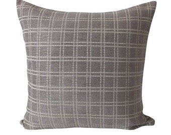 Checker Plaid Throw Pillow Cover in Warm Gray - Chenille Textured Pillow - Available in Long Decorative Pillows, Bolster, Lumbars Sizes