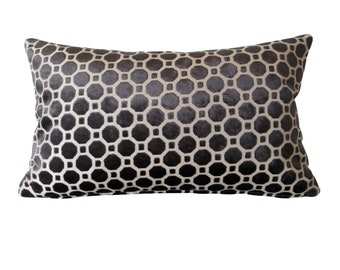 Velvet Geo Pillow Cover in Black - Available in Lumbar and Throw Pillow Sizes