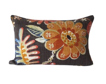 Fall Floral Lumbar Pillow Cover in Parisian Orange - Available in Lumbar, Throw, Bolster, Euro Sham sizes