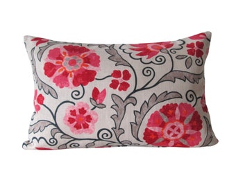 Jaclyn Smith Floral Rosebud Suzani Lumbar Pillow Cover - Extra Long Lumbar Pillow - Large Lumbar Pillow - Floral Lumbar Pillow - Handmade