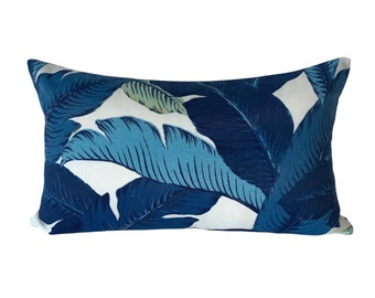 Outdoor Lumbar Pillow Cover - Tommy Bahama Swaying Palms Indigo - Outdoor Bolster Pillow - Indigo Blue Outdoor Pillow Cover -  Summer Pillow