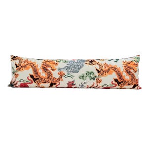 Dragon Tiger Pillow Cover, Colorful Chinoiserie Throw & Lumbar Cover, 100% Cotton