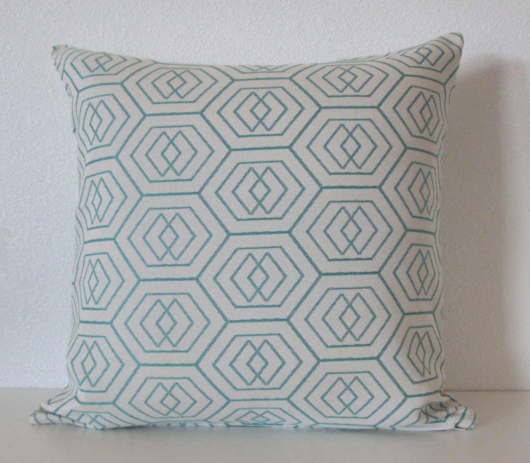 Thom Filicia Fiscoe Pillow Cover Aqua Blue Lattice Pillow Cover Etsy