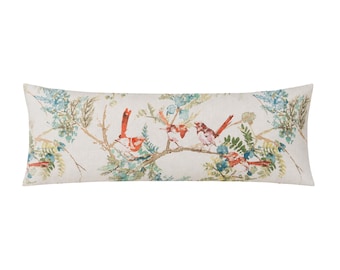 Ballard Designs Vivien Floral Lumbar Pillow Cover, Watercolor Birds Botanical 100% Cotton