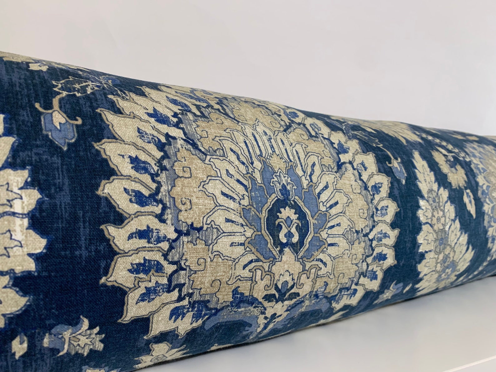 Indigo Blue Pillow Medallion Pillow Blue Beige Pillow Etsy