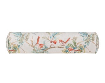 Ballard Designs Vivien Floral Bolster Pillow Cover, Watercolor Birds Botanical 100% Cotton