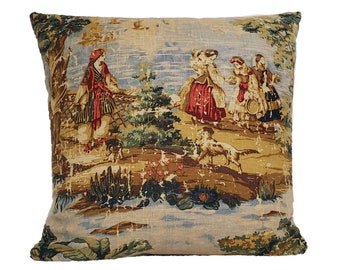Renaissance Toile de Jouy Throw Pillow Cover in Billard - French Country Toile Pillow - Available in Lumbar, Throw, Bolster Pillow Cover