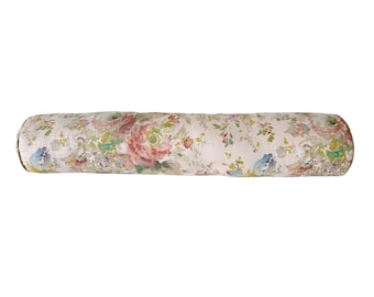 Floral Linen Bolster Pillow Cover - Blush Pink Watercolor Print