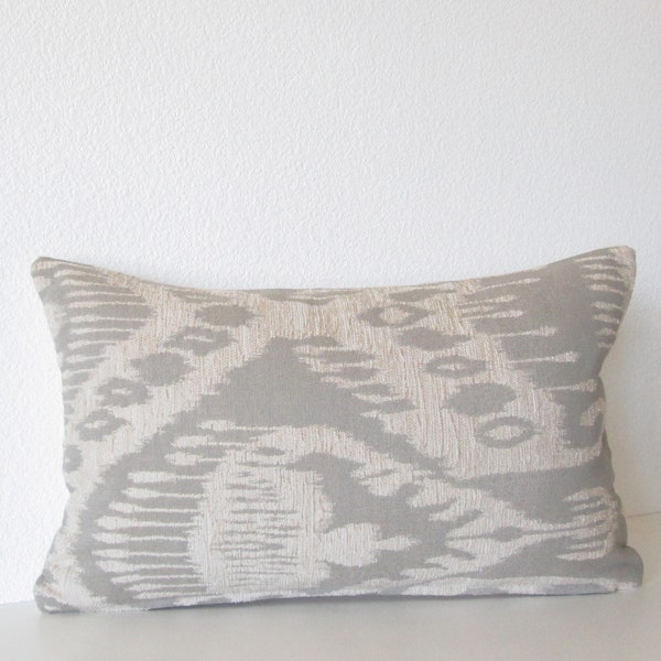 Decorative pillow cover - Ikat pillow - 11x18 - Light Gray - Off- white - ikat - Lumbar Pillow - Ikat Pillow - Ikat Lumbar Pillow