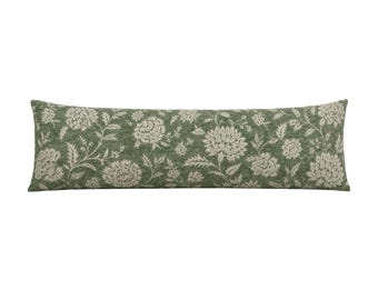 Earthy Green Floral Lumbar Pillow Cover, Earthy Botanical Decor