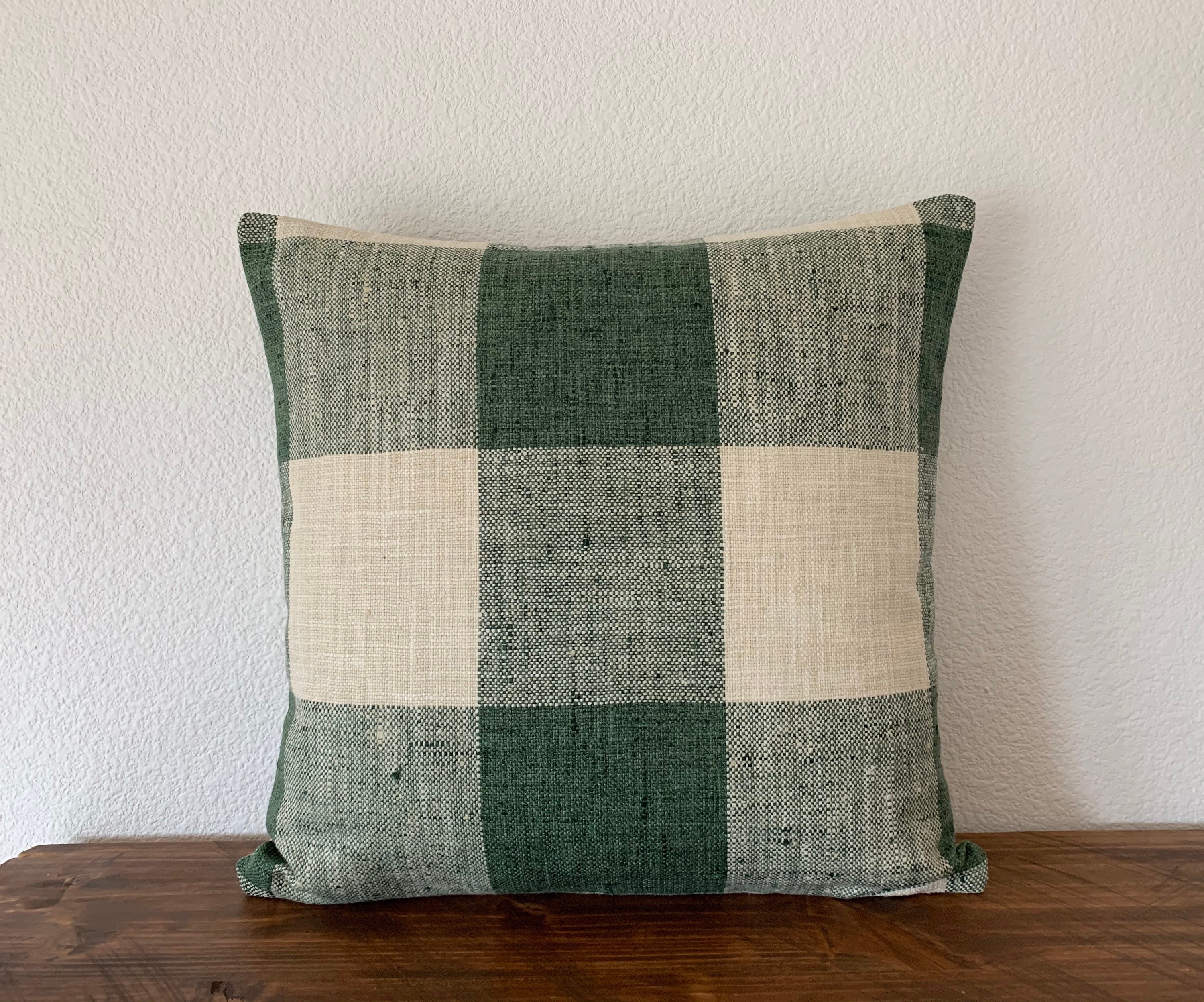 Moss Green Plaid Lumbar Pillow Cover - Plaid Pillow Covers - Green