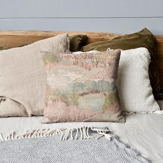 Ballard Designs Estelle Pillow | Scenic Landscape Pillow Cover | Dusty Pink Pillow | Nature Pillow Cover | Bolster, Lumbar, Throw, Euro Sham