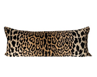 Ballard Designs Serengeti 14 x 36 Lumbar Pillow Cover -  Long Lumbar  - Velvet Leopard Print Lumbar Pillow Cover