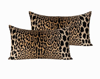 Pair of 2 Leopard Velvet Lumbar Pillow Cover | Ballard Designs Serengeti