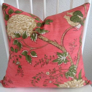 Anna French Pillow Cover | Botanical Pink and Green Floral Pillow Cover | Floral Throw Pillow | Pink Lumbar Pillow | Foral