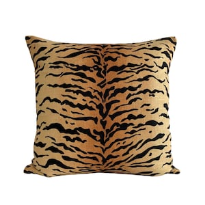 Tiger Stripe Throw Pillow Cover | Linen, Animal Print, Designer Pillow